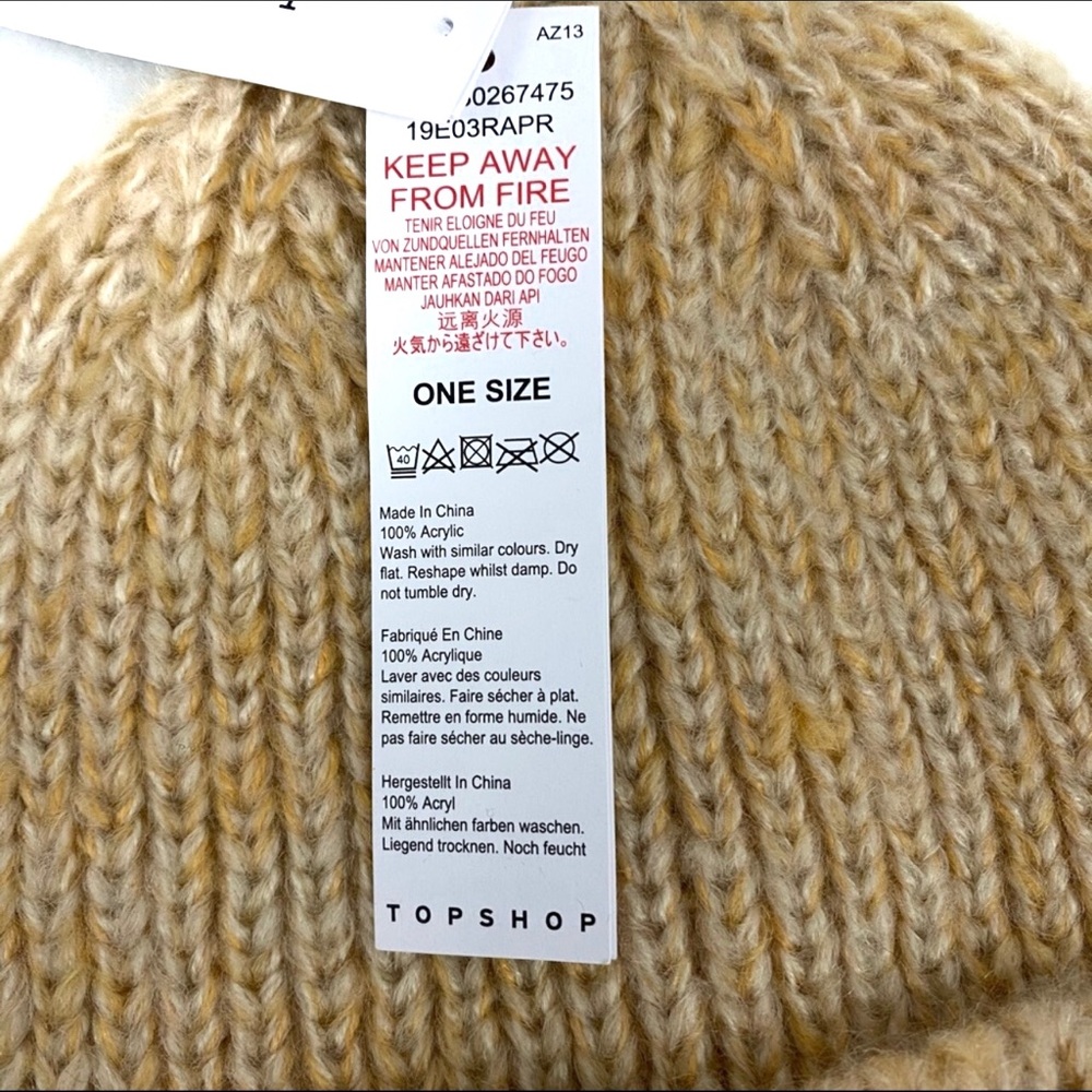 TOPSHOP Knitted Beanie Gold Ribbed Winter Hat Stocking Cap - Picture 3 of 4